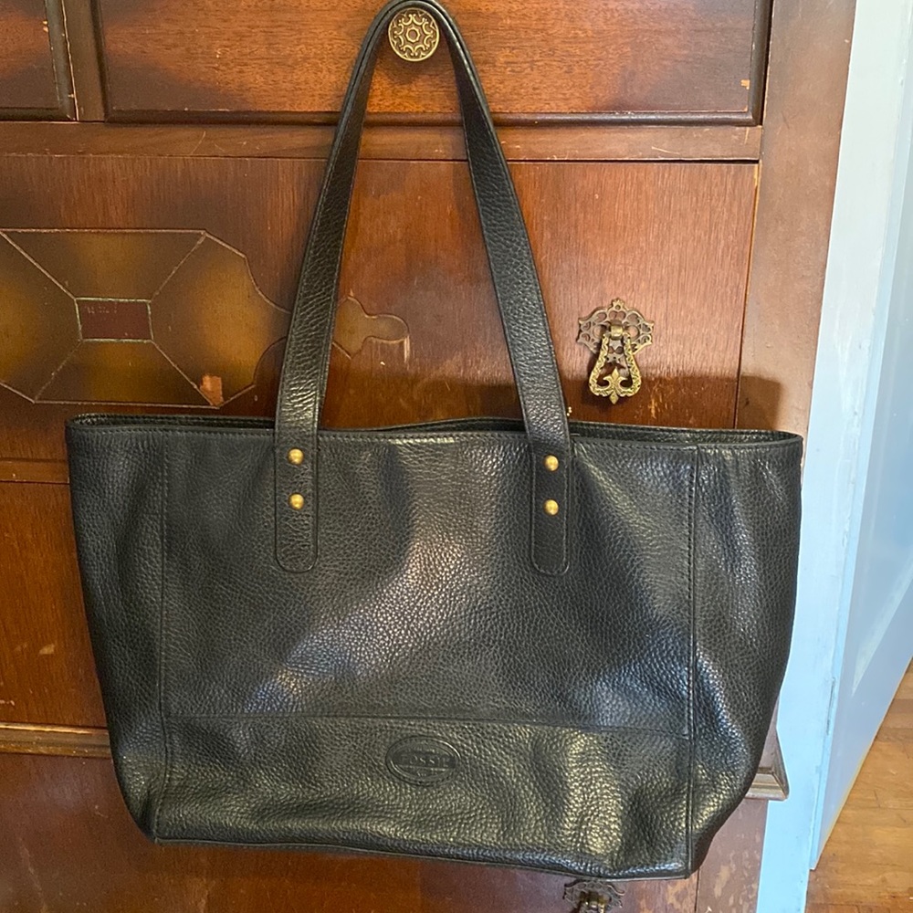 Fossil Large Black Pebbled Leather Work Tote Hand Weekender Bag